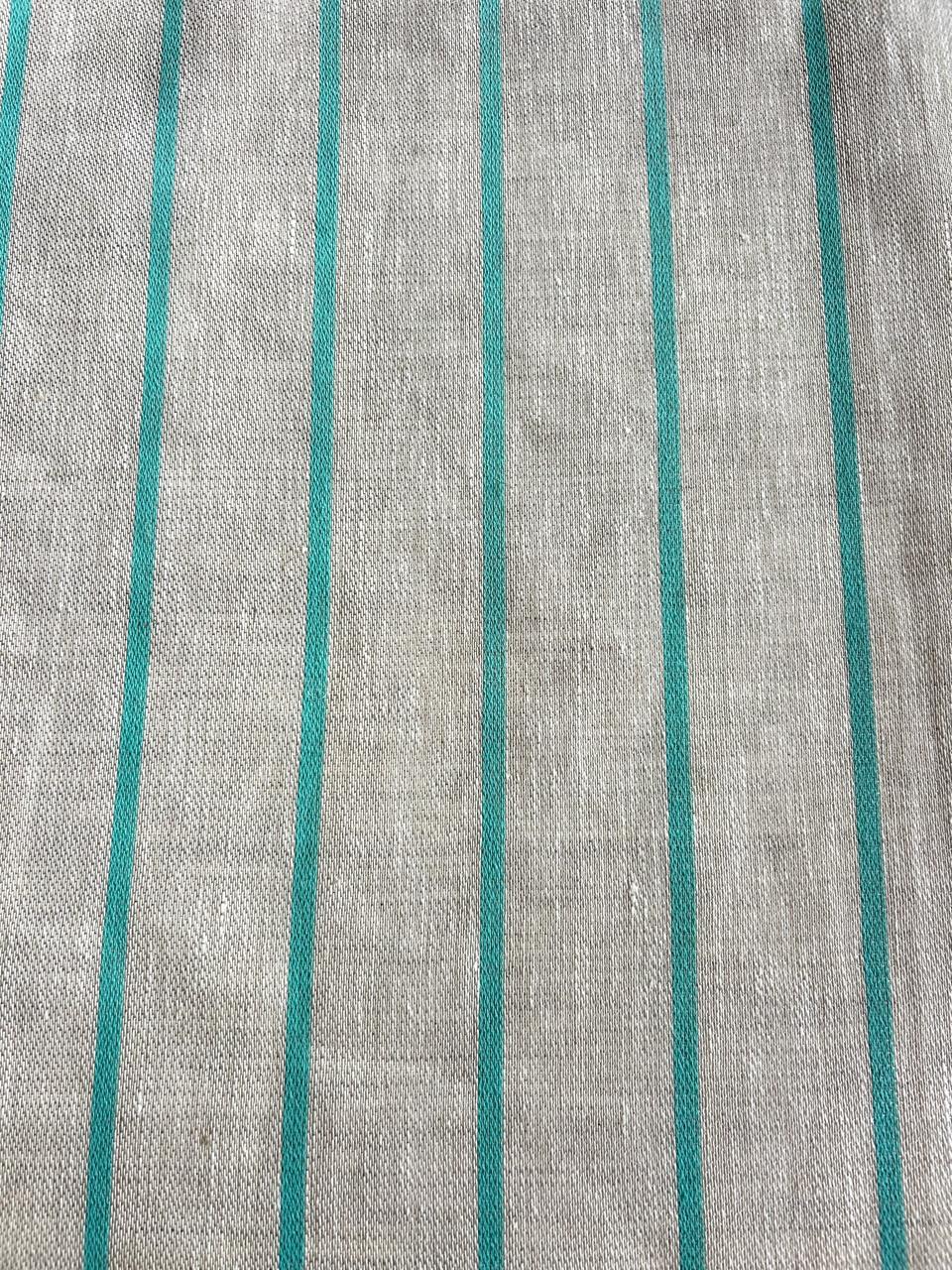 Aegean Natural Woven Tablecloth with Turquoise Stripe and Tassel Trim - Image 2