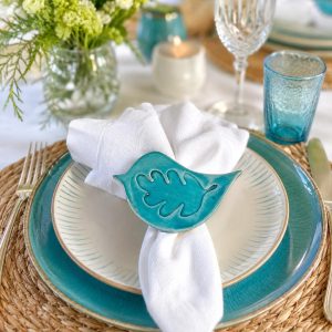 Aqua Songbird Porcelain Napkin Ring Set