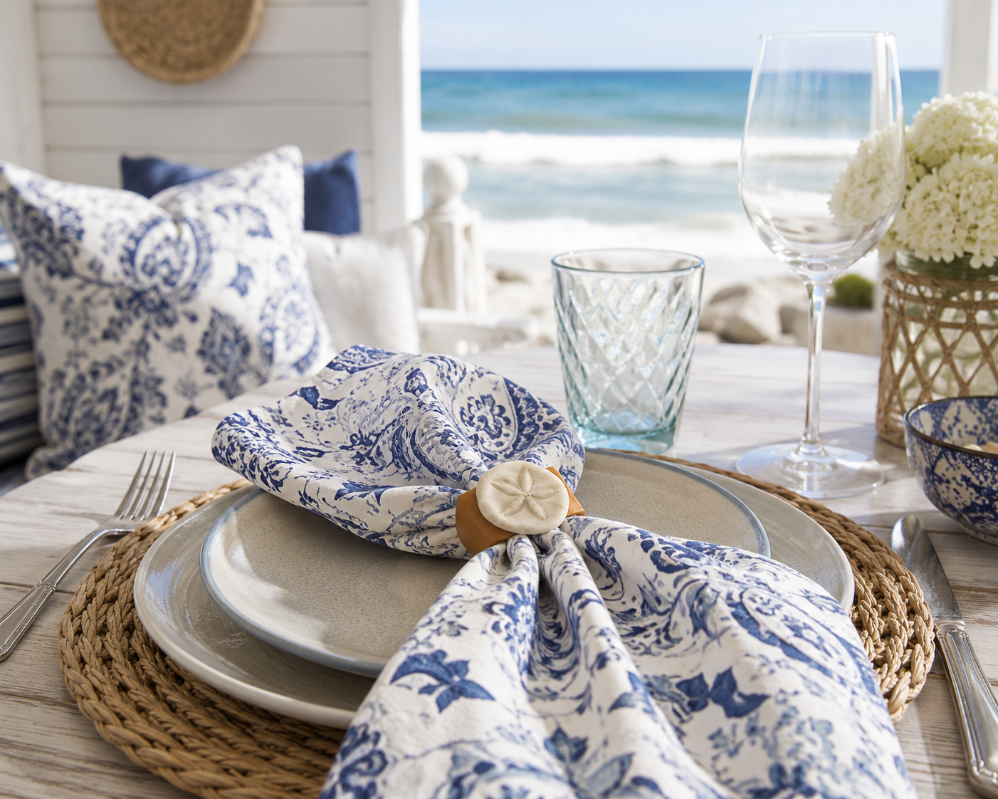 Blue Porcelain Paisley Cotton Linen Table Napkin 1
