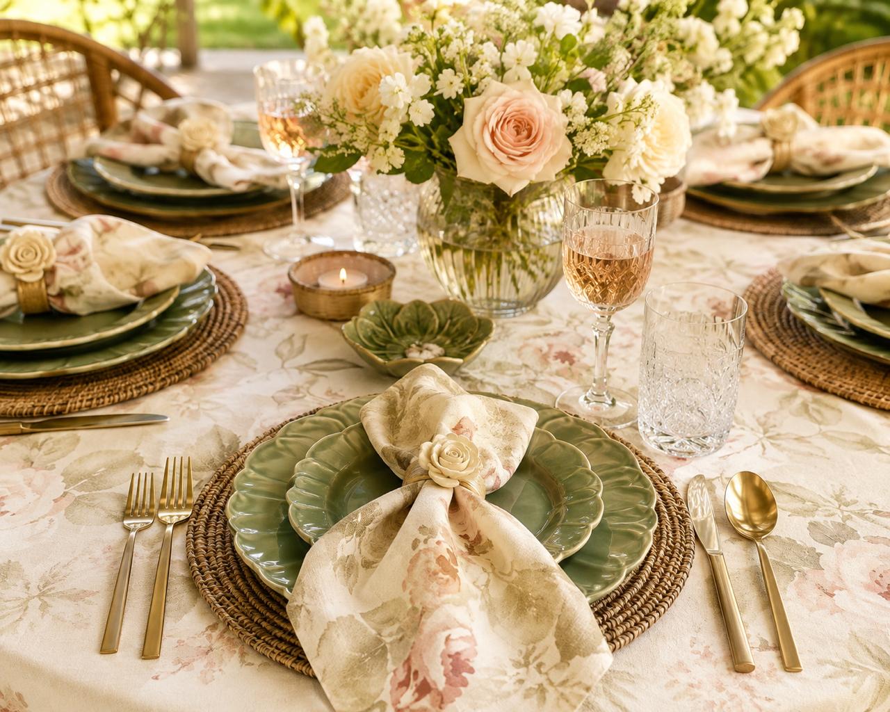 Blush Meadow Rose Poly Cotton Table Napkin Set 1