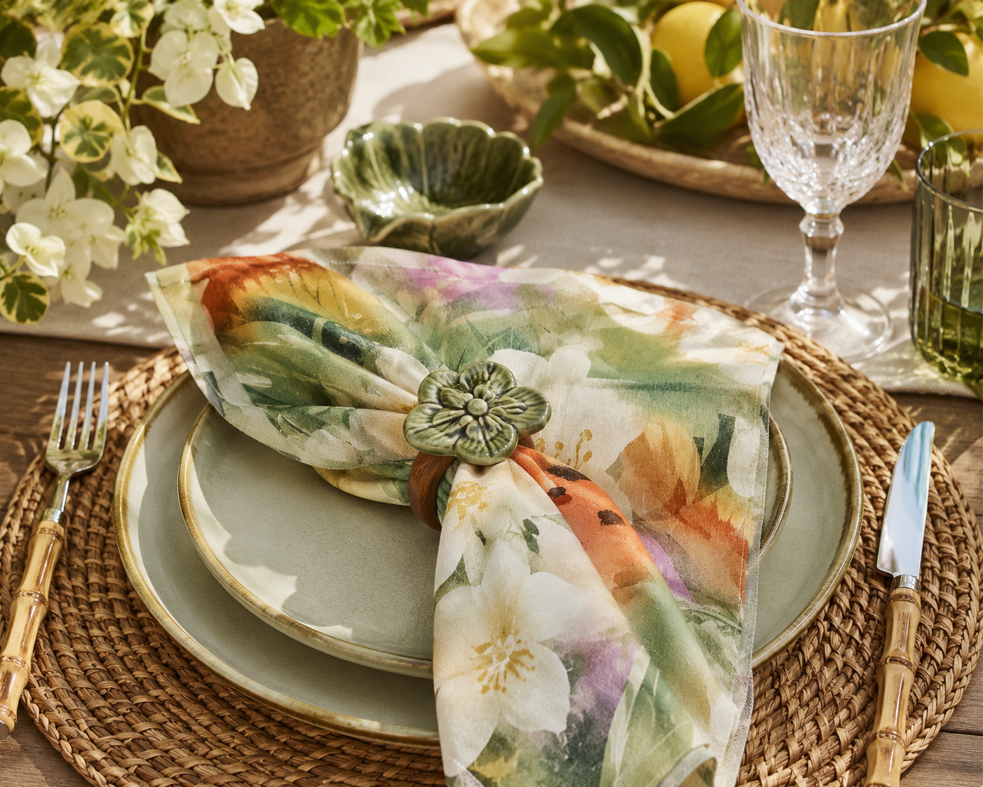 Golden Bloom Floral Polyester Table Napkin 1
