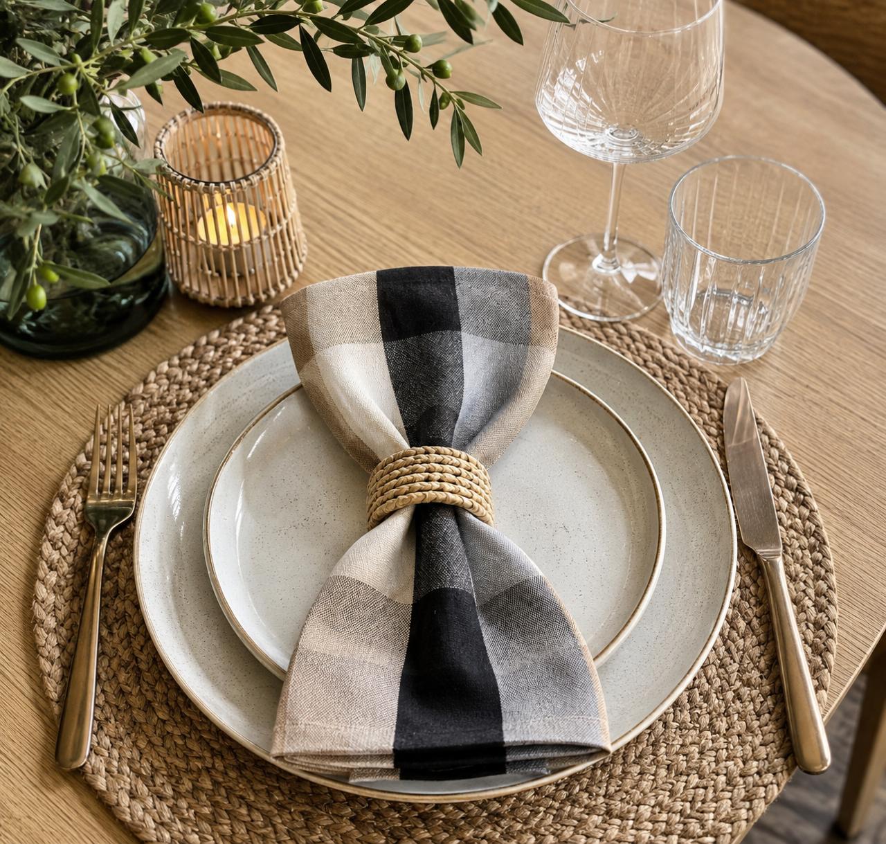 Graphite Woven Check Cotton Table Napkin Set