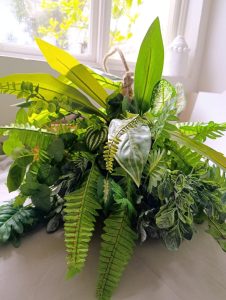 hanging kokedama botanical greenery arrangement with rope 4