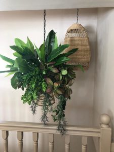 hanging kokedama botanical greenery arrangement with rope 6