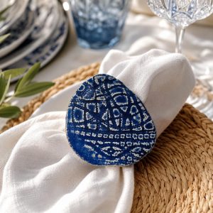 Indigo Imprint Porcelain Napkin Ring Set 1