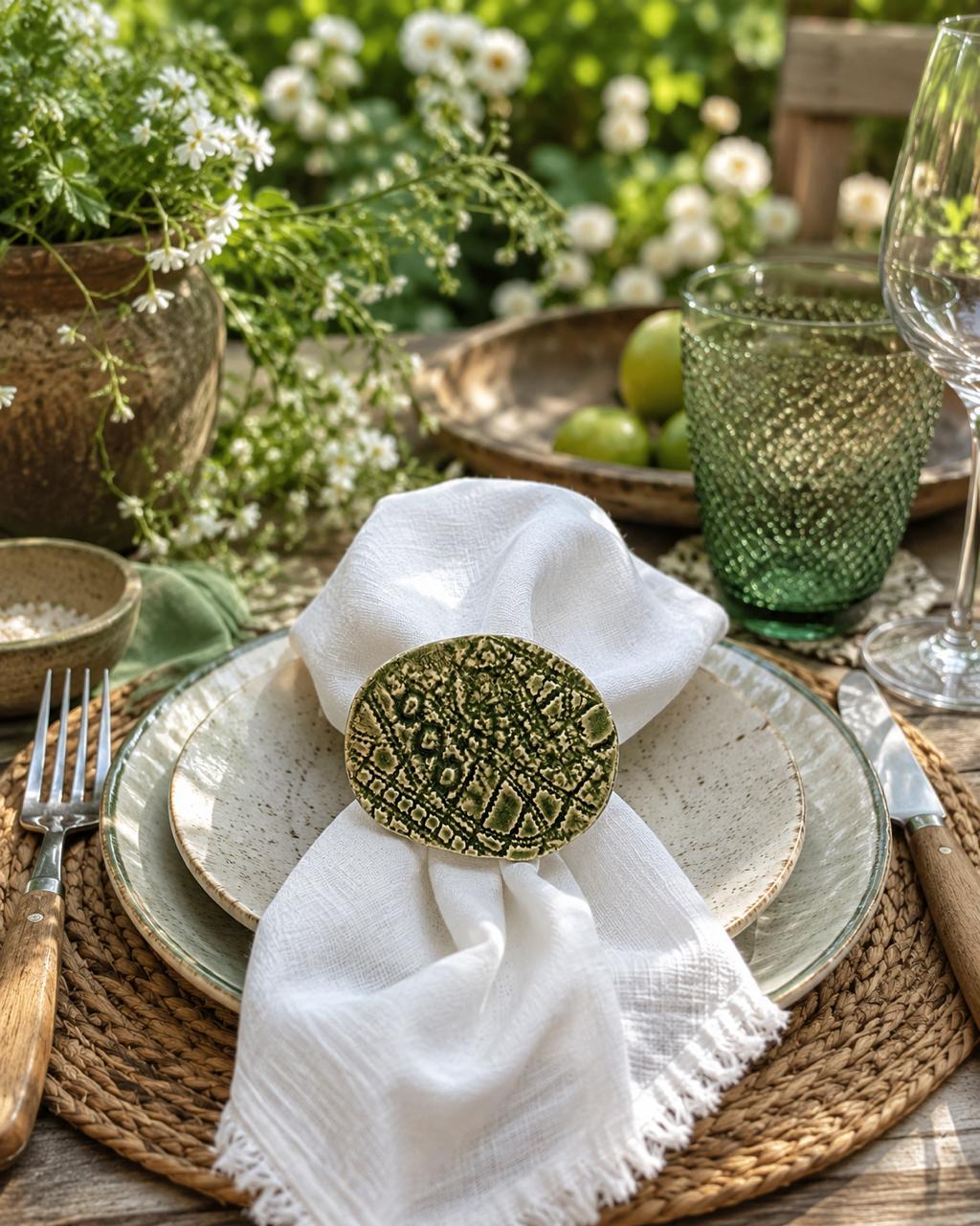 Moss Medallion Porcelain Napkin Ring Set