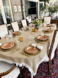 noordhoek natural jute tablecloth with white trim 2