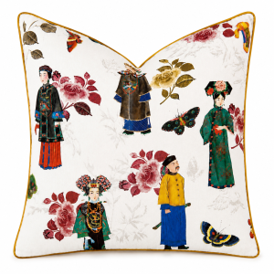 parys printed scatter cushion cover with yellow velvet piping