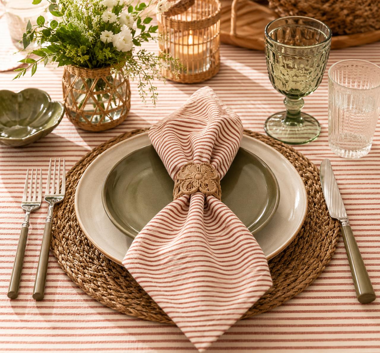 Red Pinstripe Cotton Table Napkin Set