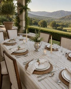riebeek kasteel taupe stripe linen tablecloth 1