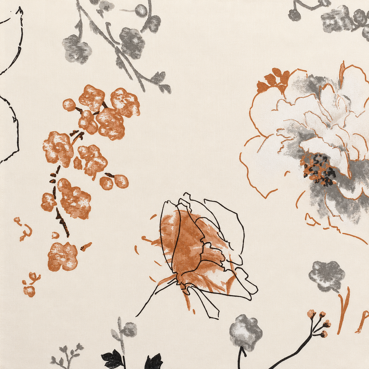Rust Sketch Bloom Poly Cotton Table Napkin Set