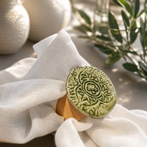 Sage Relief Porcelain Napkin Ring Set 1