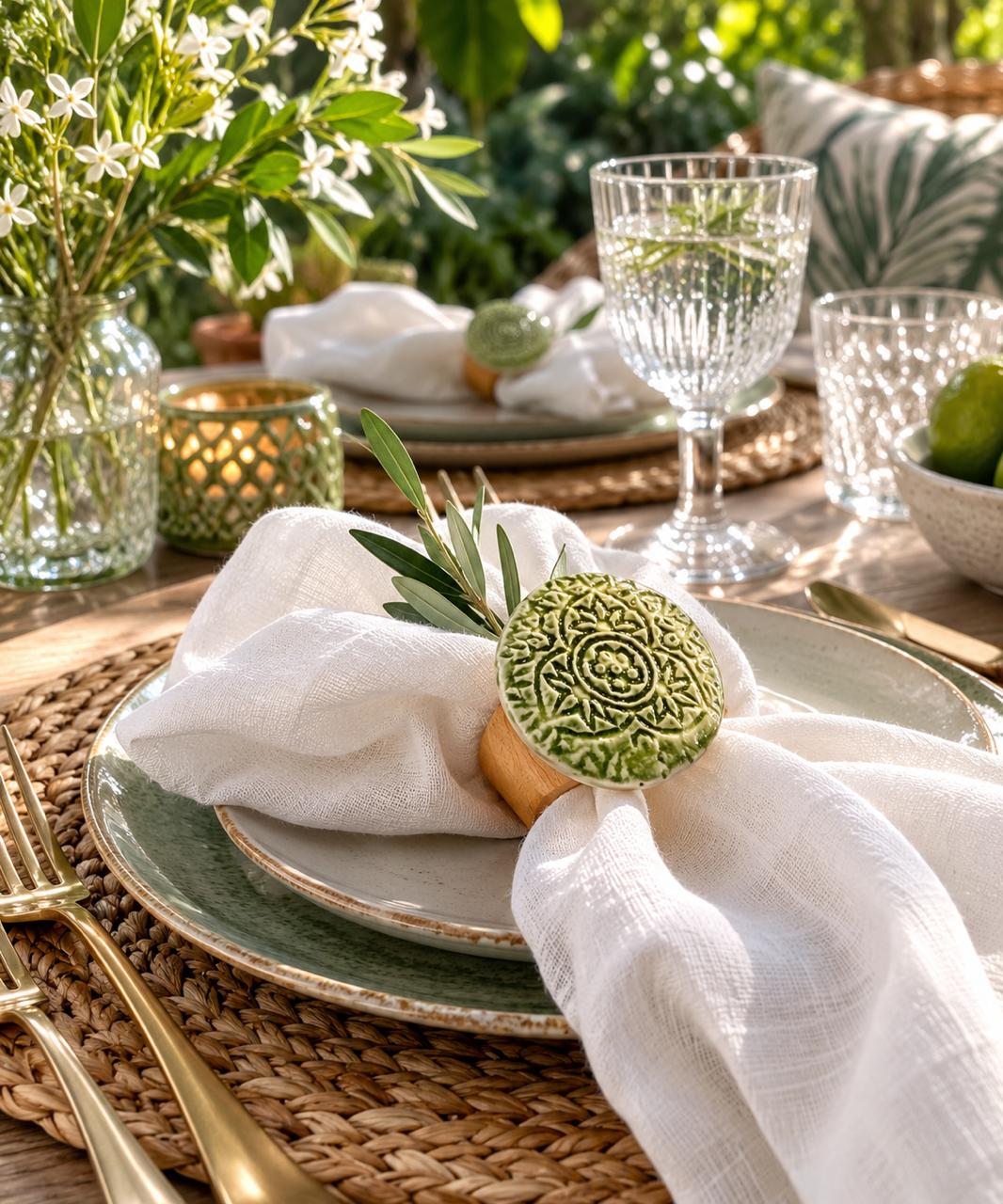 Sage Relief Porcelain Napkin Ring Set 1