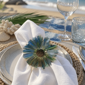 Seafoam Fynbos Flower Napkin Ring Set 1