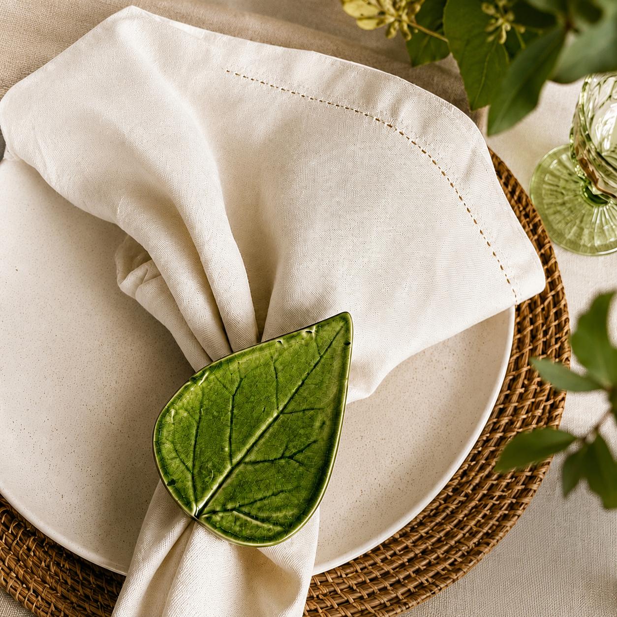 Verdant Leaf Porcelain Napkin Ring Set