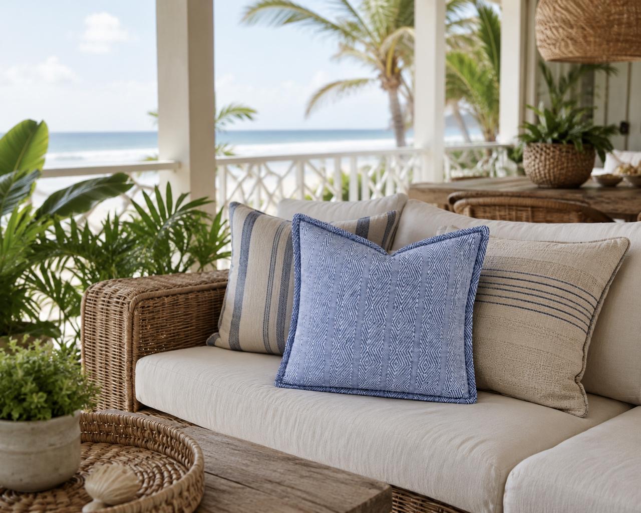 yzerfontein blue textured cotton scatter cushion cover